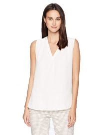 Anne Klein Women\'s V-Neck Sleeveless Blouse at Amazon